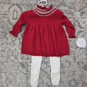Edgehill Collection Red Knit Dress with White Tights